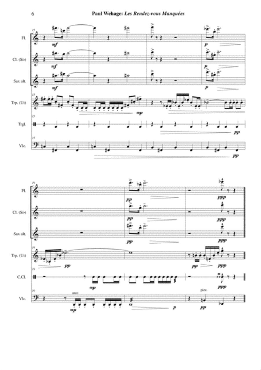 Paul Wehage: Les Rendez-vous Manqués for narrator and mixed ensemble Small Ensemble scores gallery preview page 6