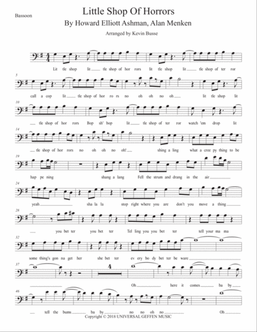 Little Shop Of Horrors Little Shop Of Horrors Bassoon Solo scores gallery preview page 1