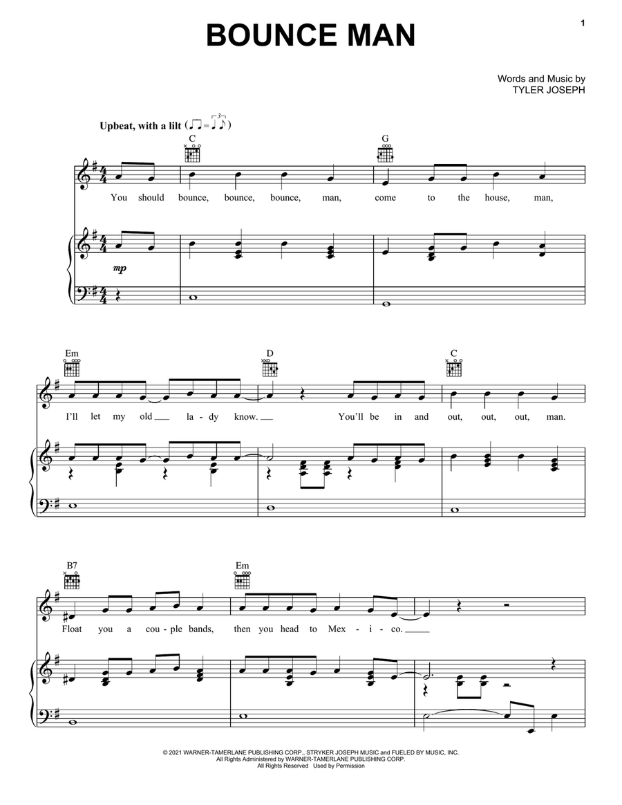 Bounce Man Bounce Man Piano, Vocal, Guitar scores gallery preview page 1