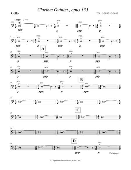 Clarinet Quintet, opus 155 (2013) cello