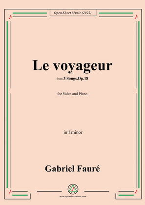 Book cover for Fauré-Le voyageur,in f minor,Op.18 No.2,from '3 Songs,Op.18'