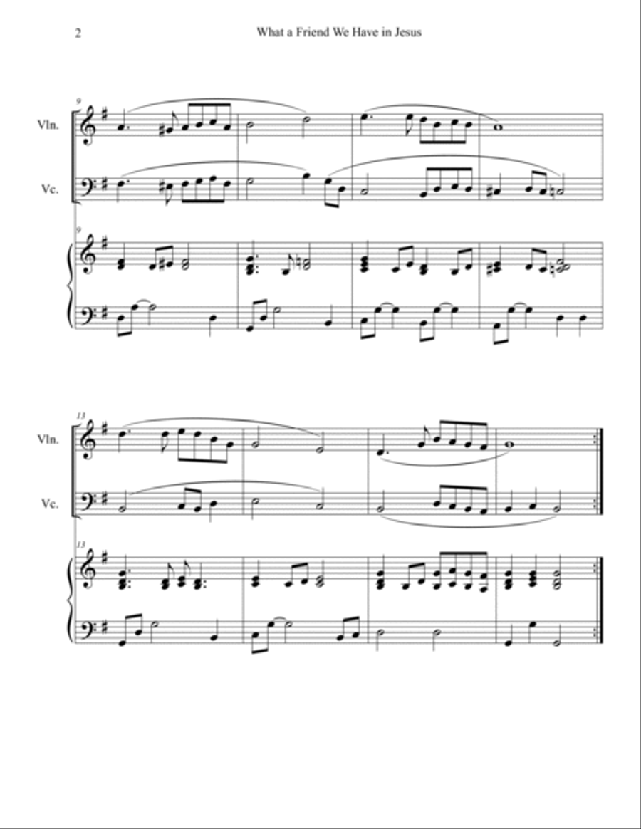 What a Friend We Have in Jesus (Violin and Cello Duet with Piano Accompaniment) What a Friend We Have in Jesus (Violin and Cello Duet with Piano Accompaniment) Piano Trio scores gallery preview page 2