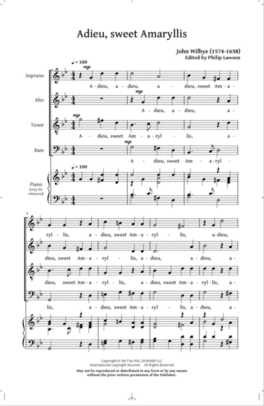 Phyllis And Amaryllis SATB Madrigal Collection 4-Part scores gallery preview page 1