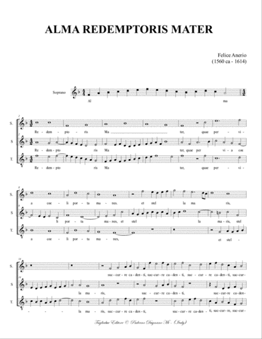 ALMA REDEMPTORIS MATER - F. Anerio - For SST Choir 3-Part scores gallery preview page 2