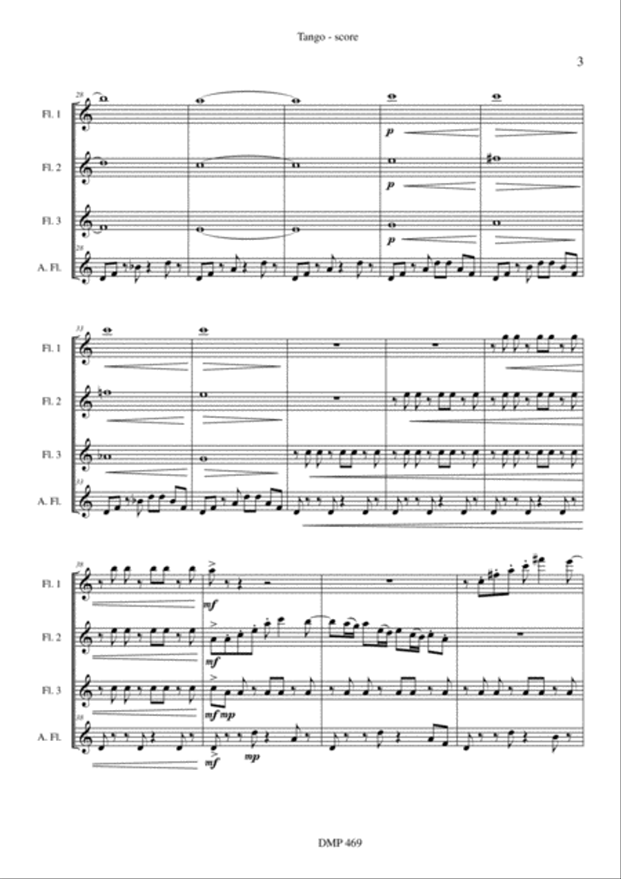 Tango (3 flutes & alto flute) Woodwind Quartet scores gallery preview page 3