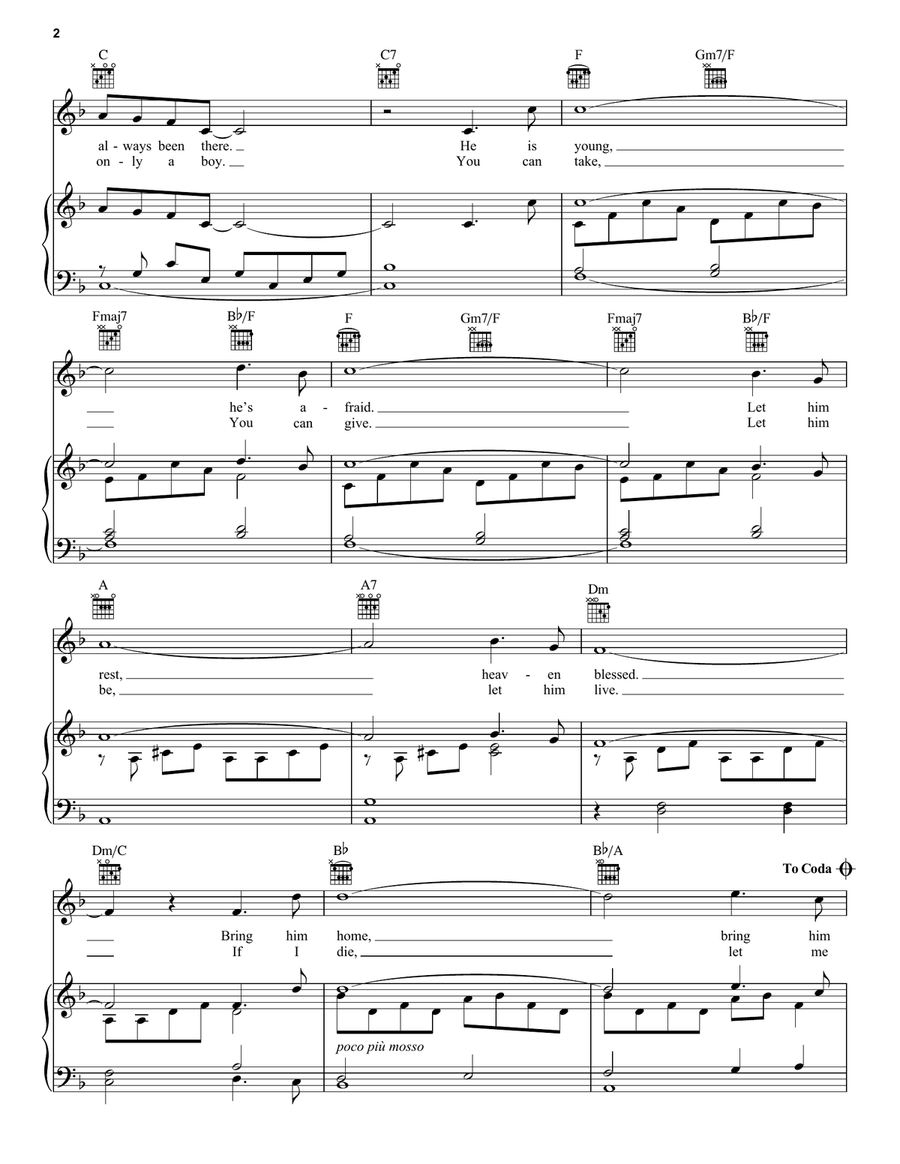 Bring Him Home (from Les Miserables) Piano, Vocal, Guitar scores gallery preview page 2