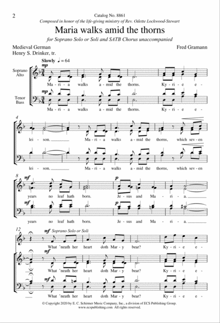 Maria walks amid the thorns 4-Part scores gallery preview page 1