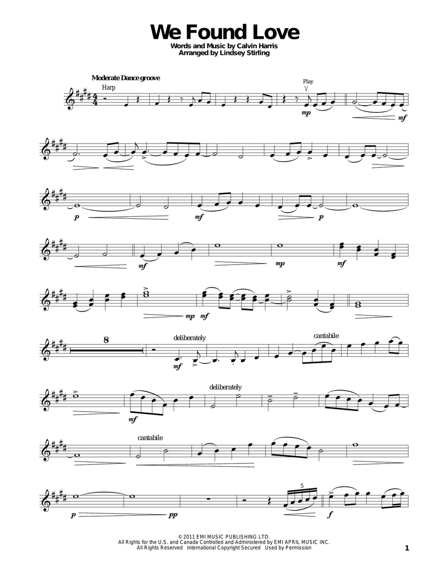 We Found Love Violin Solo scores gallery preview page 1