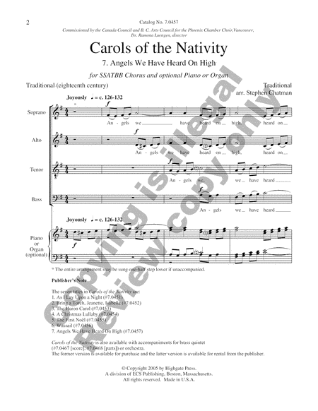 Carols of the Nativity: 7. Angels We Have Heard on High (Choral Score) image number null