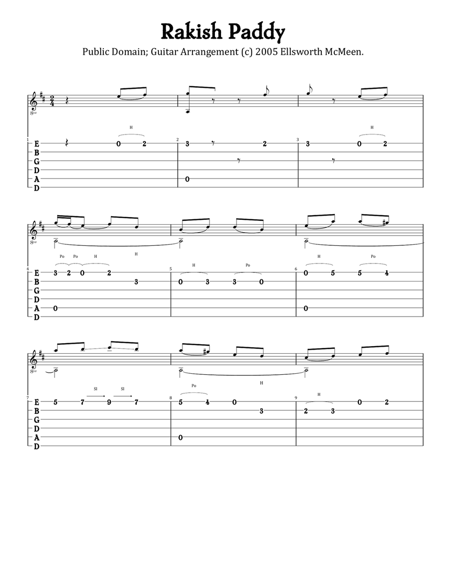 Rakish Paddy (For Fingerstyle Guitar Tuned Drop D) Acoustic Guitar scores gallery preview page 1