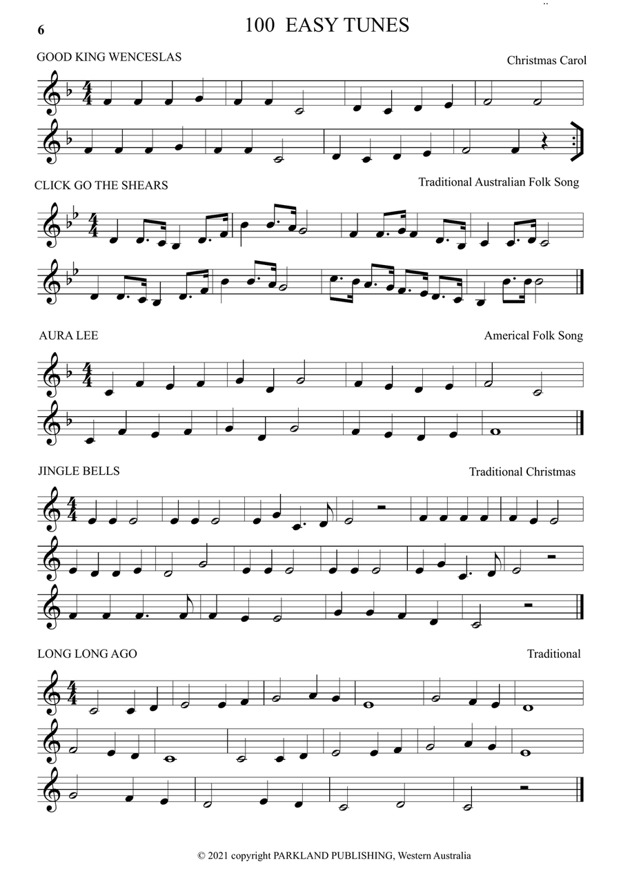 Best Sight Reading Book of EASY TUNES and DUETS for BEGINNER TRUMPET, and CLARINET in Treble Clef. Clarinet scores gallery preview page 6