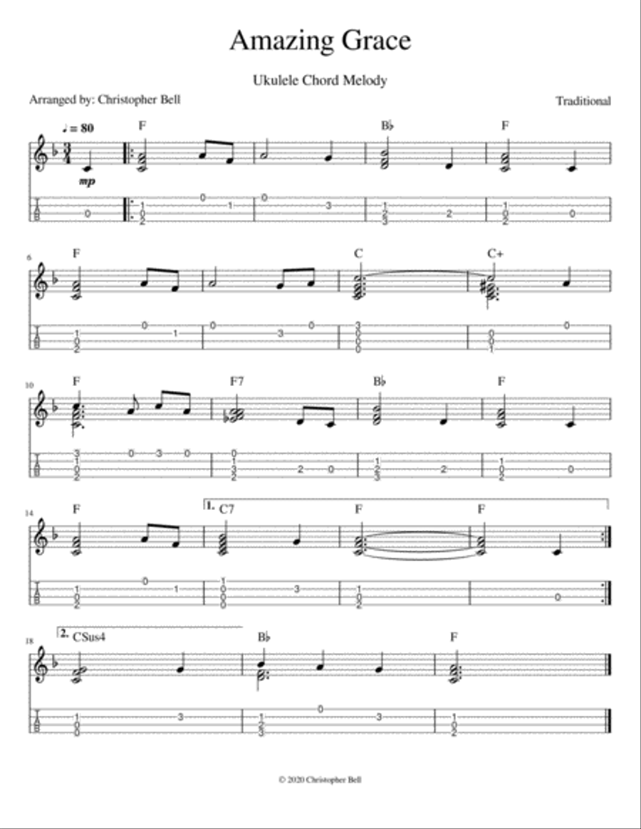Amazing Grace - Ukulele Chord Melody Ukulele scores gallery preview page 1