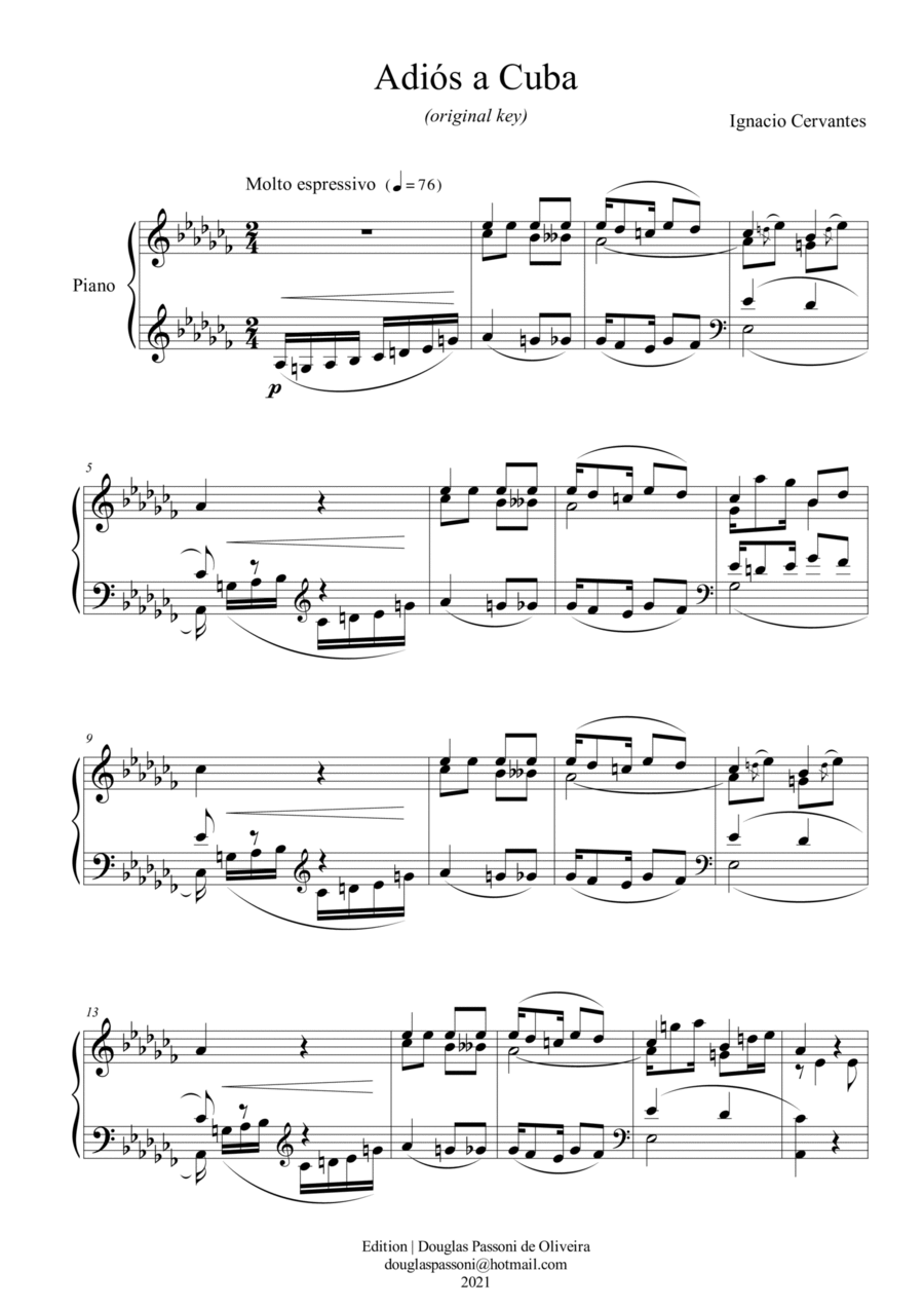 Farewell to Cuba (Adiós a Cuba) (original key) Piano Solo scores gallery preview page 1
