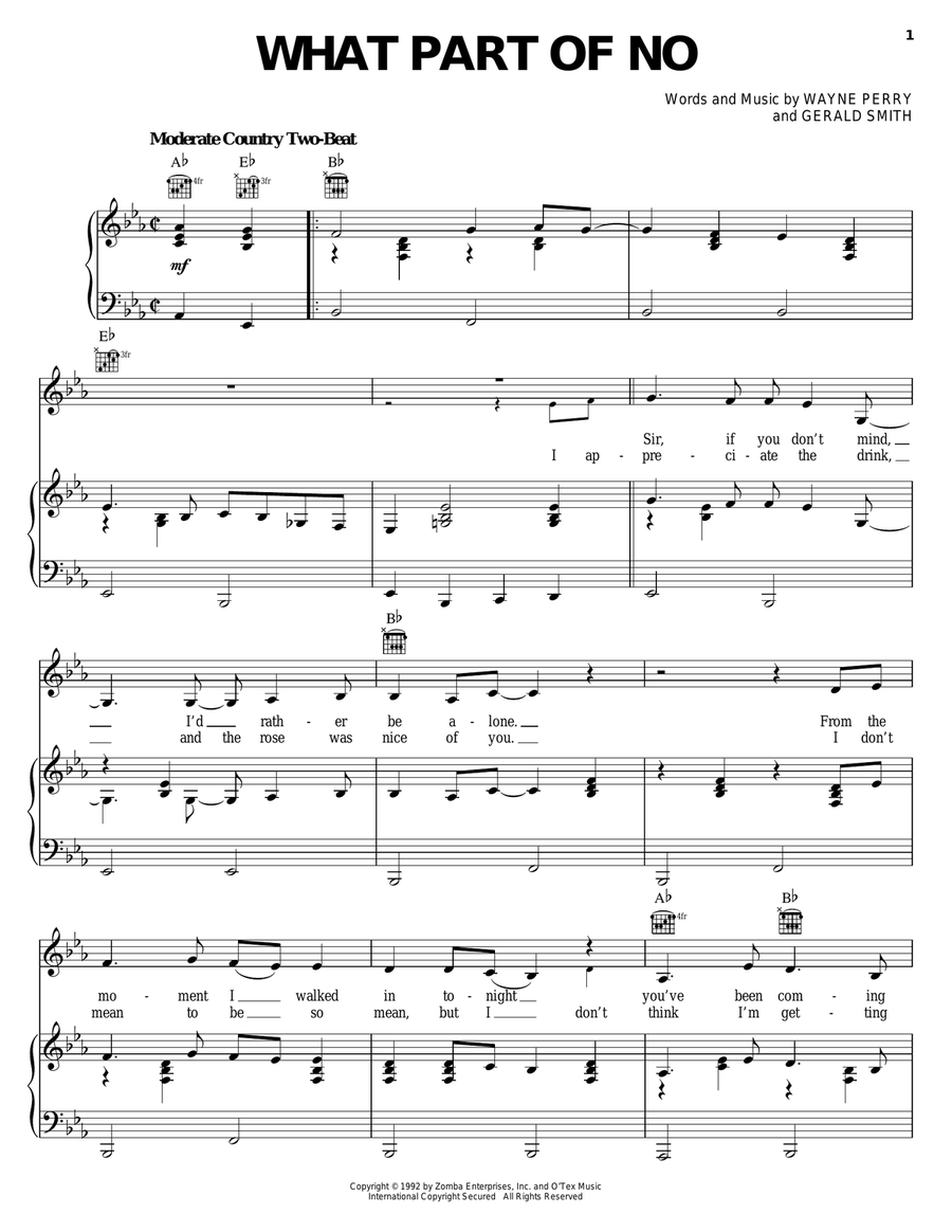 What Part Of No Piano, Vocal, Guitar scores gallery preview page 1