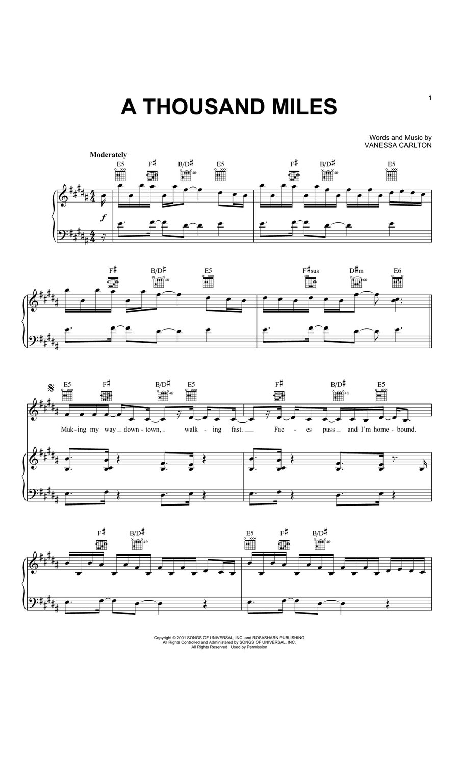 A Thousand Miles A Thousand Miles Piano, Vocal scores gallery preview page 1