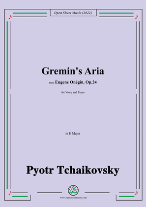 Book cover for Tchaikovsky-Gremin's Aria,in E Major,from Eugene Onegin,Op.24,for Voice and Piano