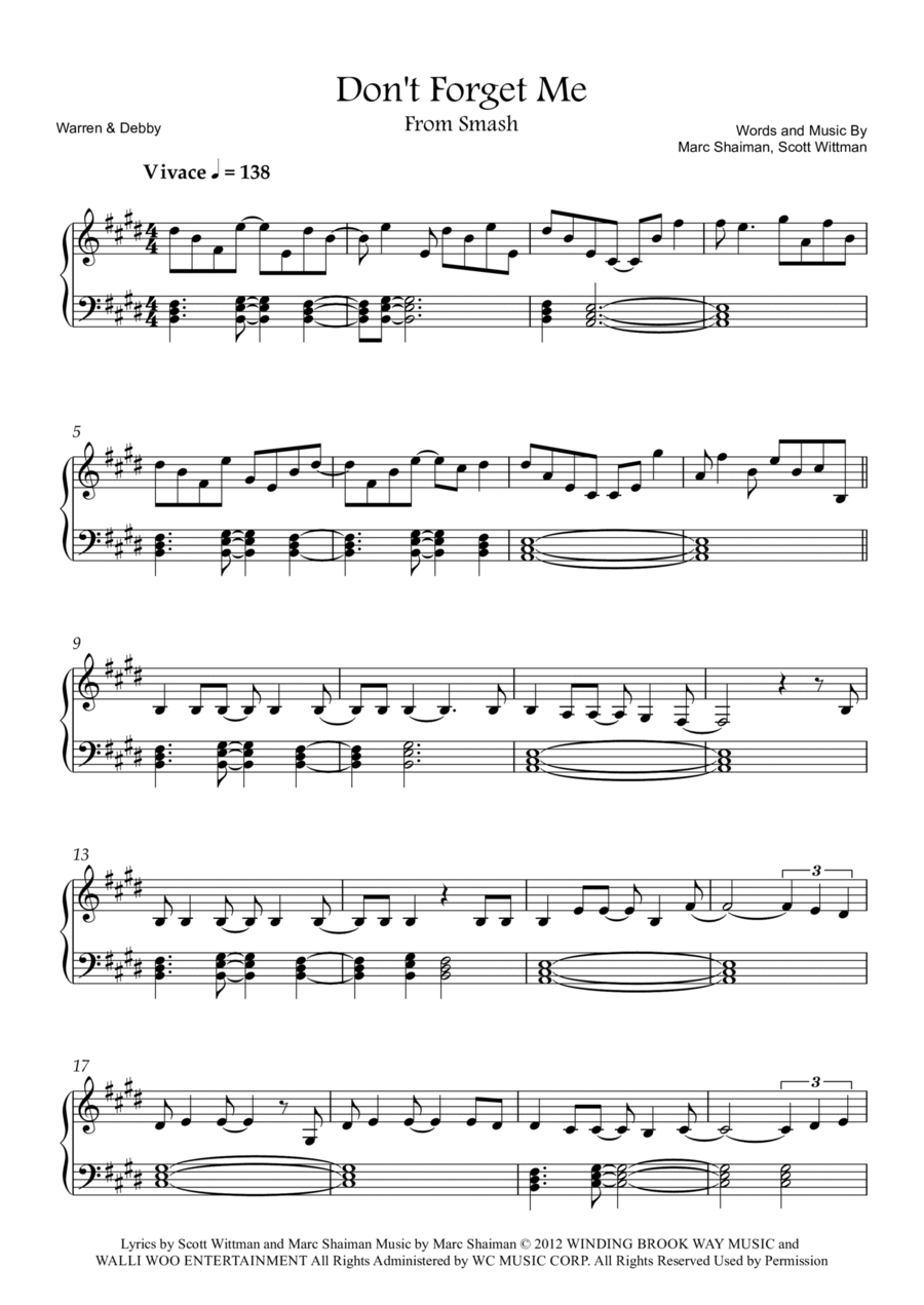 Don't Forget Me Easy Piano scores gallery preview page 1