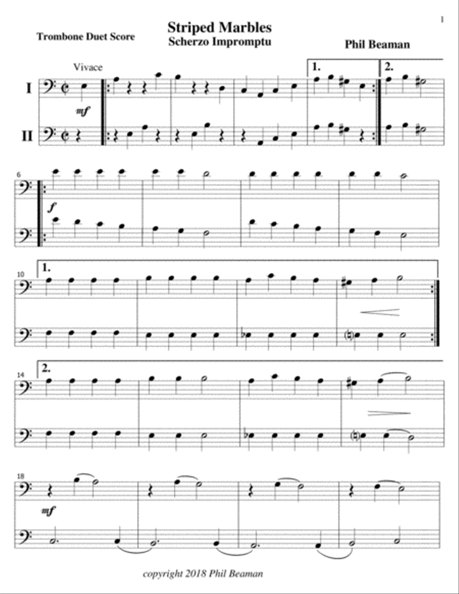Striped Marbles-Scherzo Impromptu-Trombone Duet Trombone Duet scores gallery preview page 1
