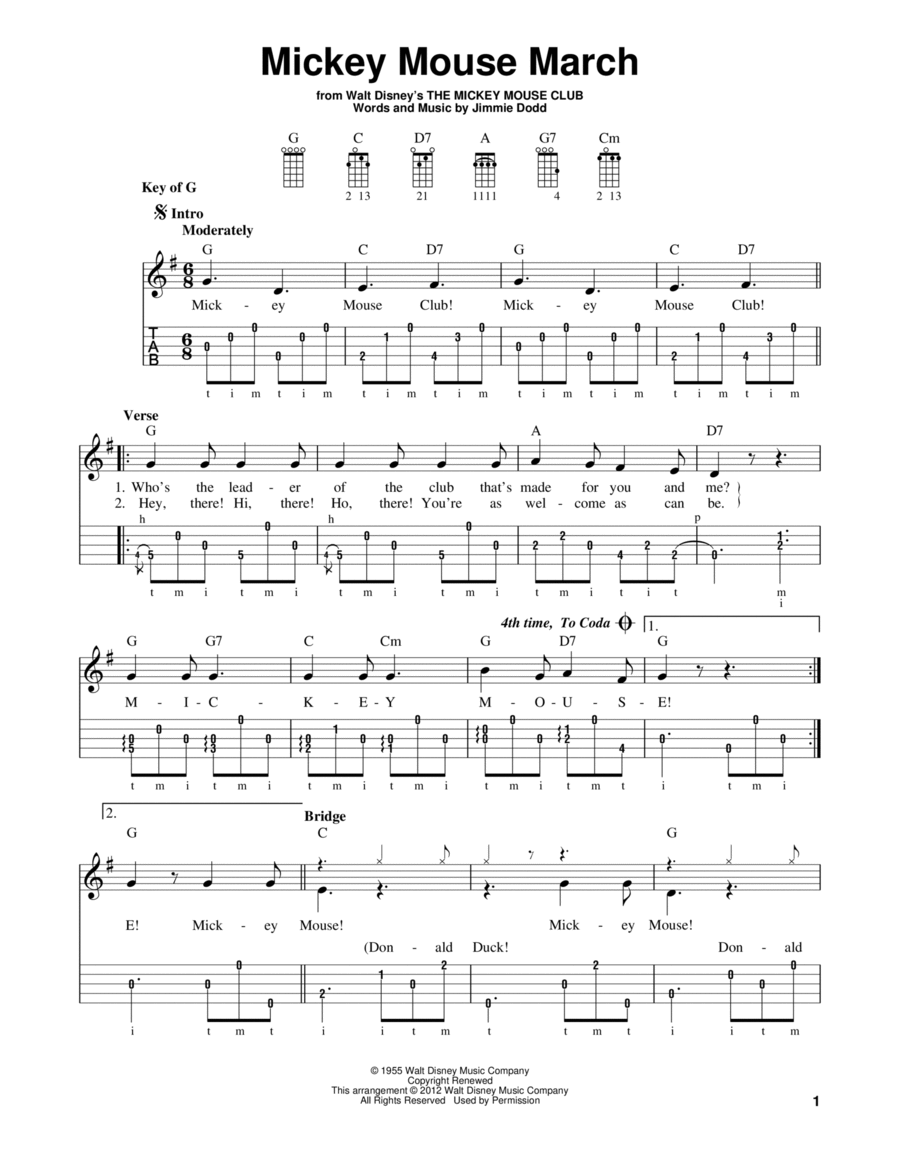 Mickey Mouse March (from The Mickey Mouse Club) Banjo scores gallery preview page 1