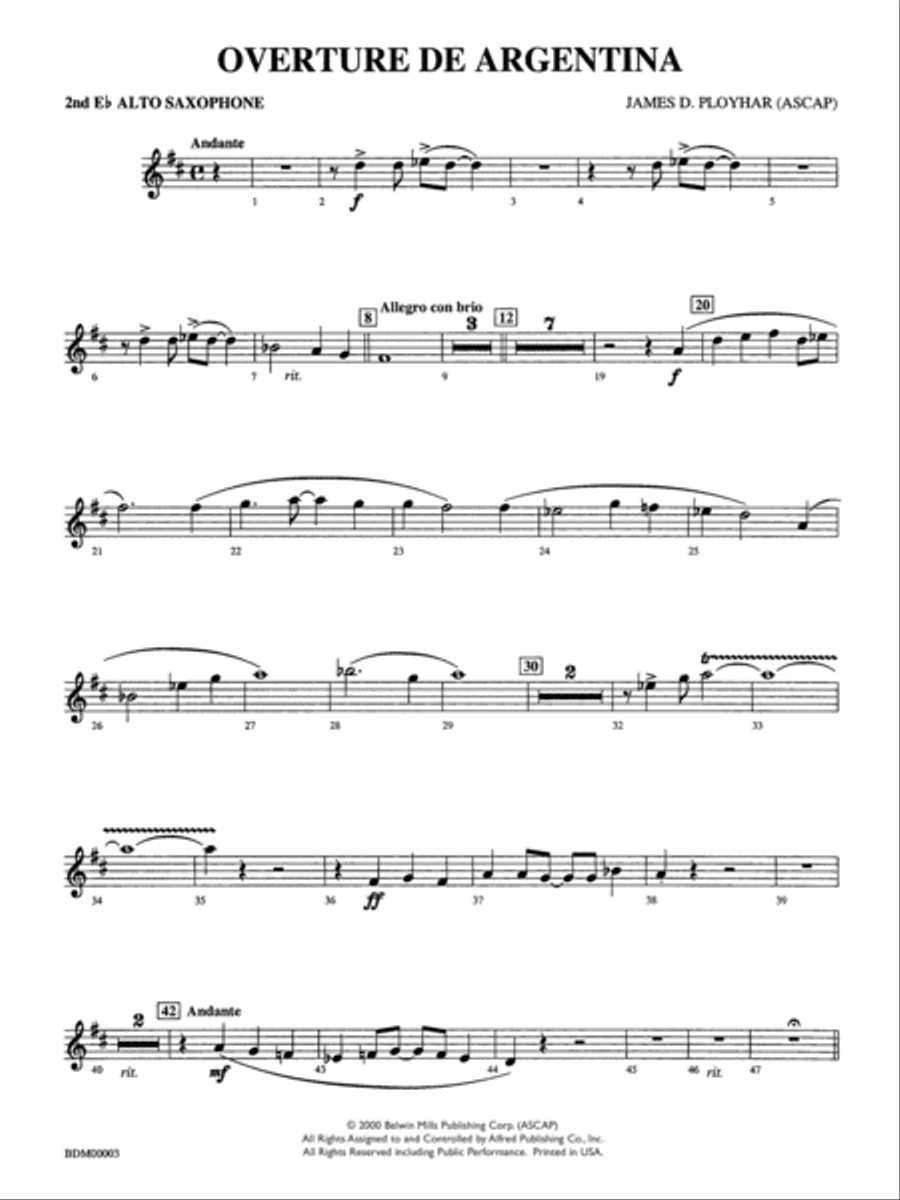 Overture de Argentina: 2nd E-flat Alto Saxophone Concert Band scores gallery preview page 1
