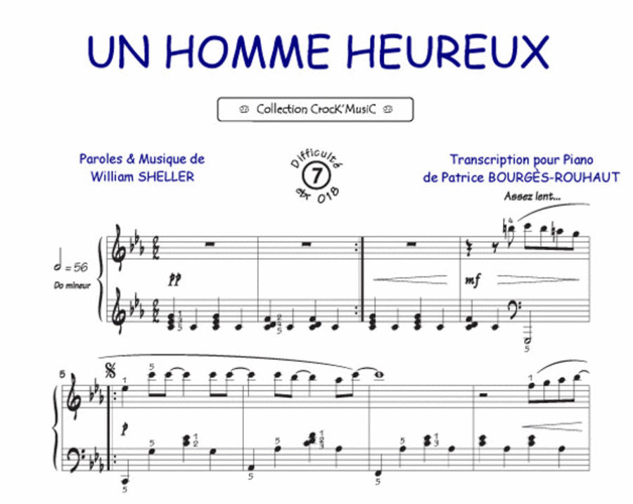 Un homme heureux (Collection CrocK'MusiC) Piano Solo scores gallery preview page 1