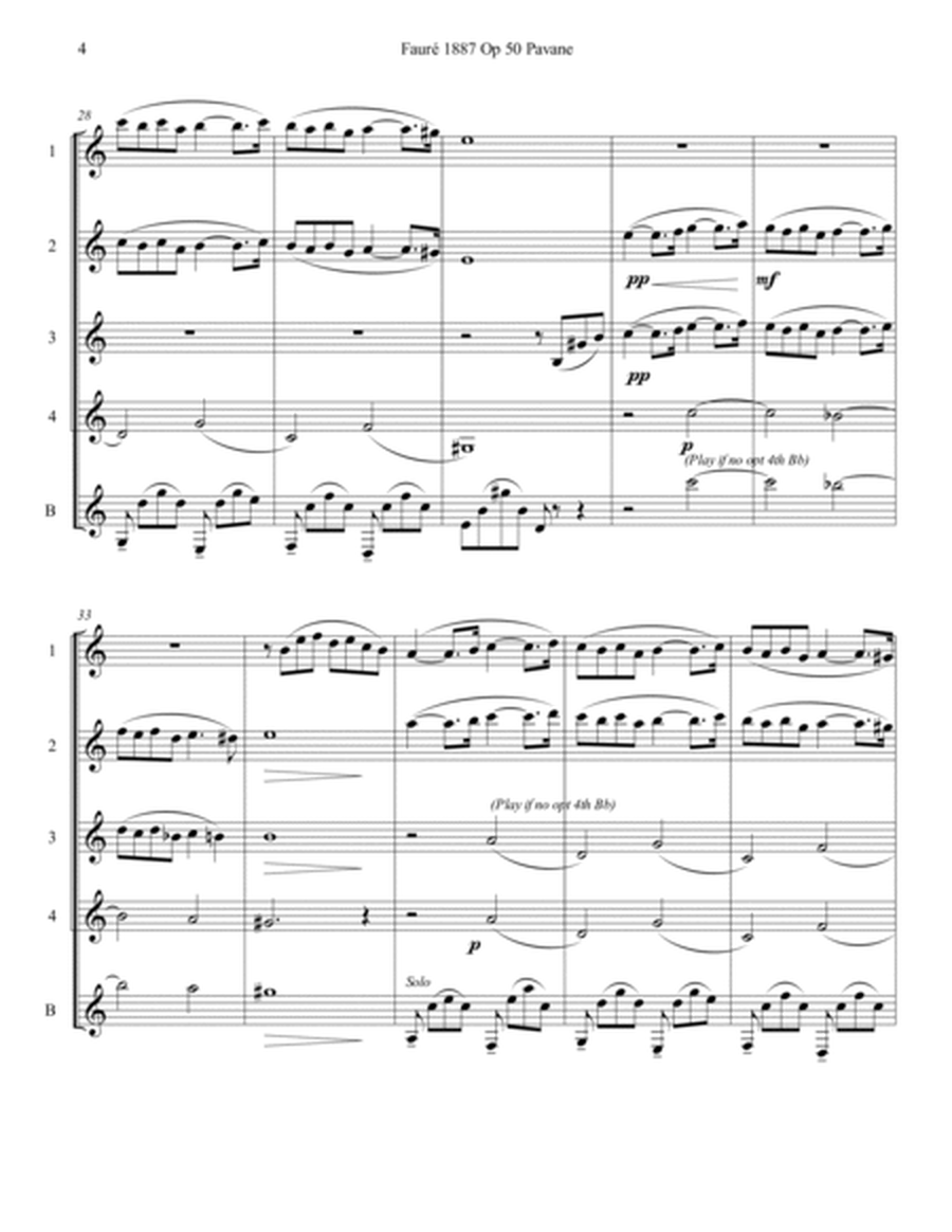 Fauré 1887 Op 50 Pavane Clarinet Quartet