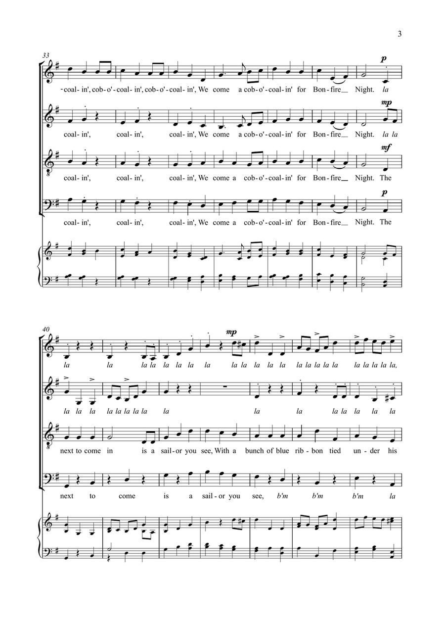 Cob-o'-coalin' - folk-song arranged for SATB unaccompanied 4-Part scores gallery preview page 3