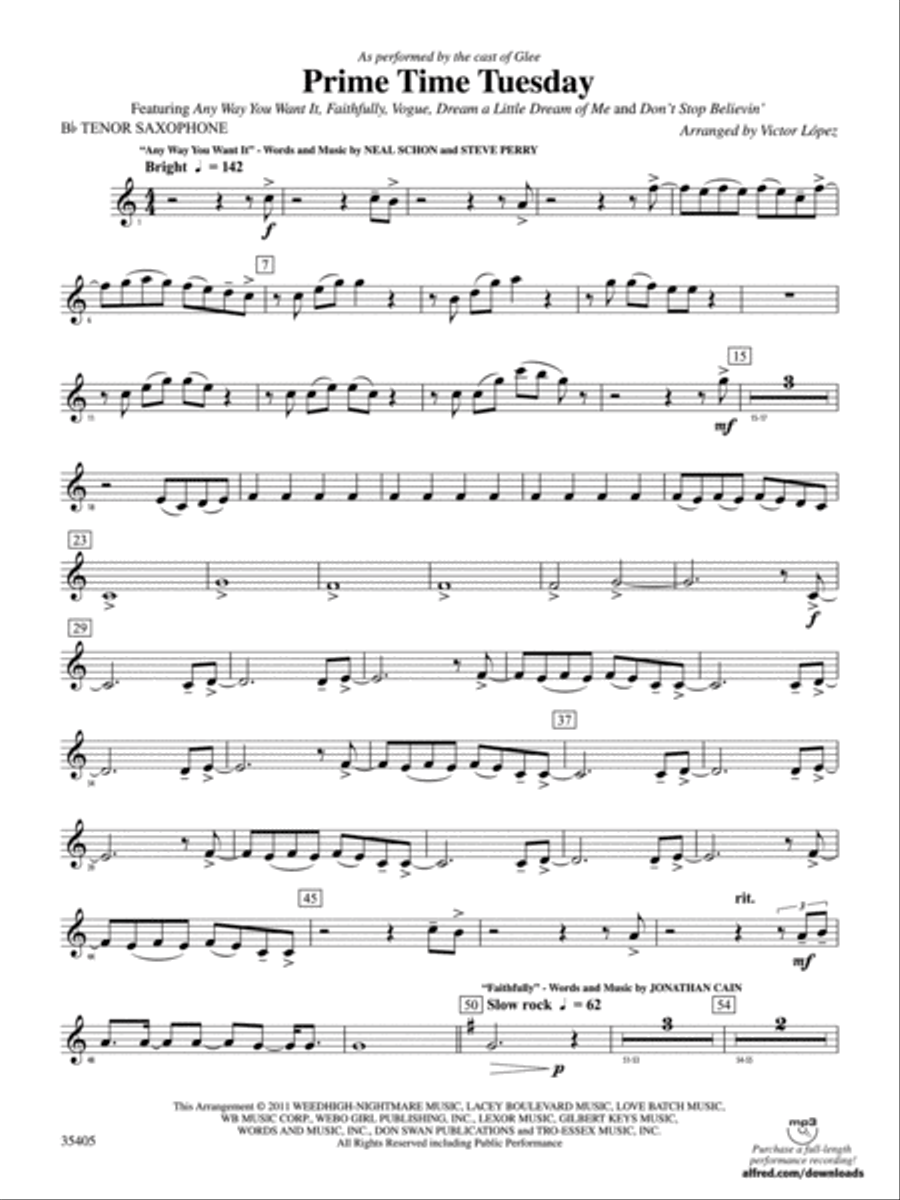 Prime Time Tuesday: B-flat Tenor Saxophone Concert Band scores gallery preview page 1