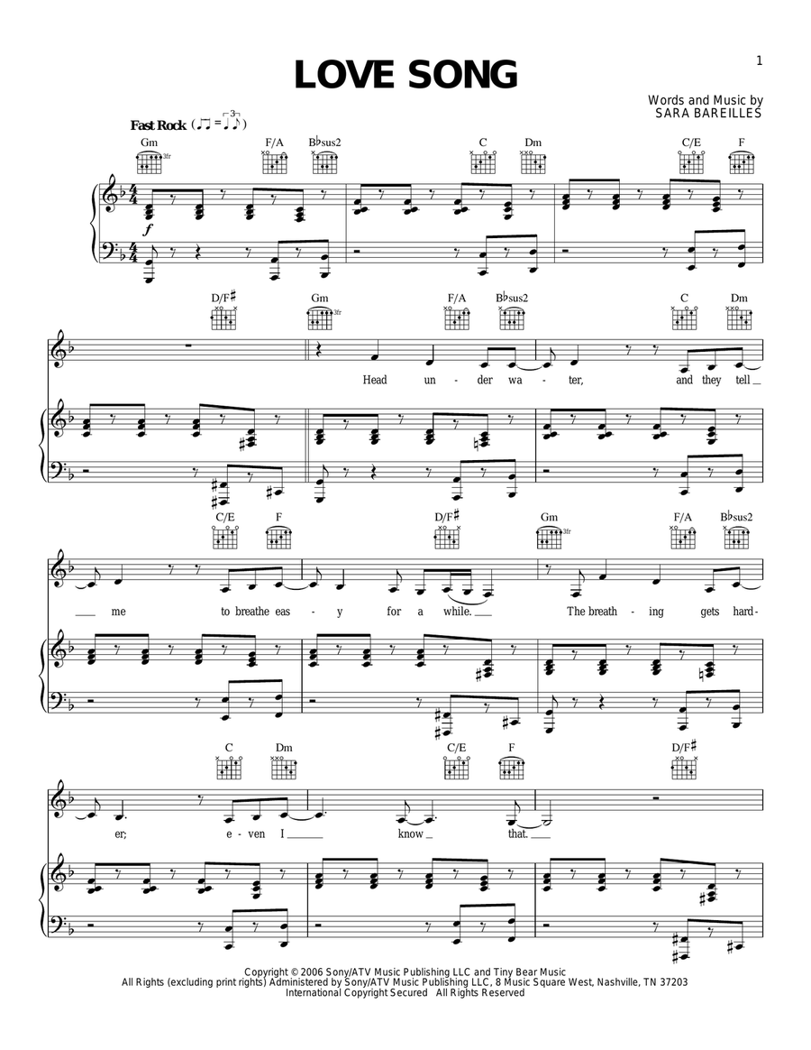 Love Song Piano, Vocal, Guitar scores gallery preview page 1