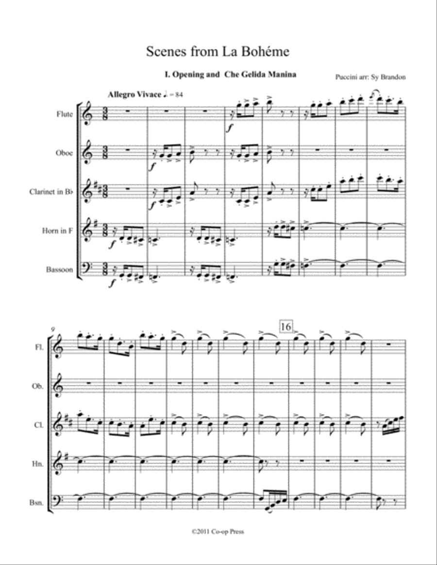 Scenes from La Bohéme for WW Quintet Woodwind Quintet scores gallery preview page 1