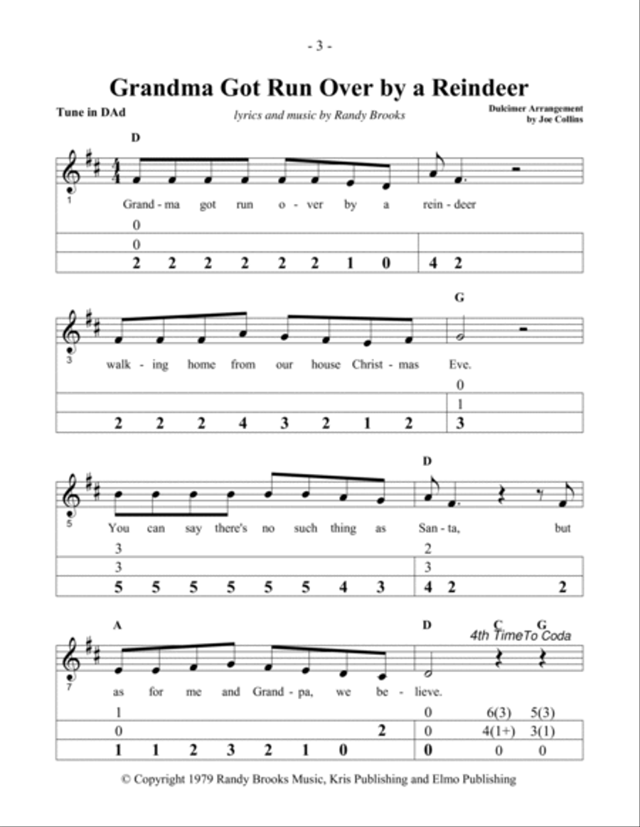Grandma Got Run Over By A Reindeer Dulcimer scores gallery preview page 3