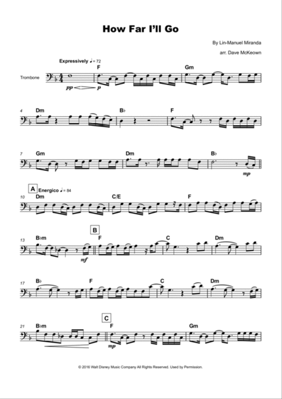 How Far I'll Go Trombone Solo scores gallery preview page 2