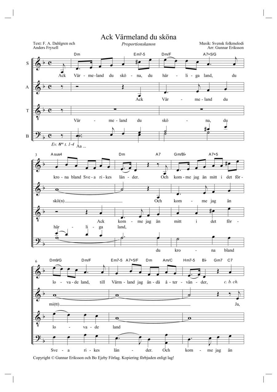 Ack Värmeland du sköna Divisi scores gallery preview page 1