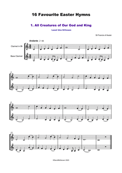 16 Favourite Easter Hymns for Clarinet and Bass Clarinet Duet