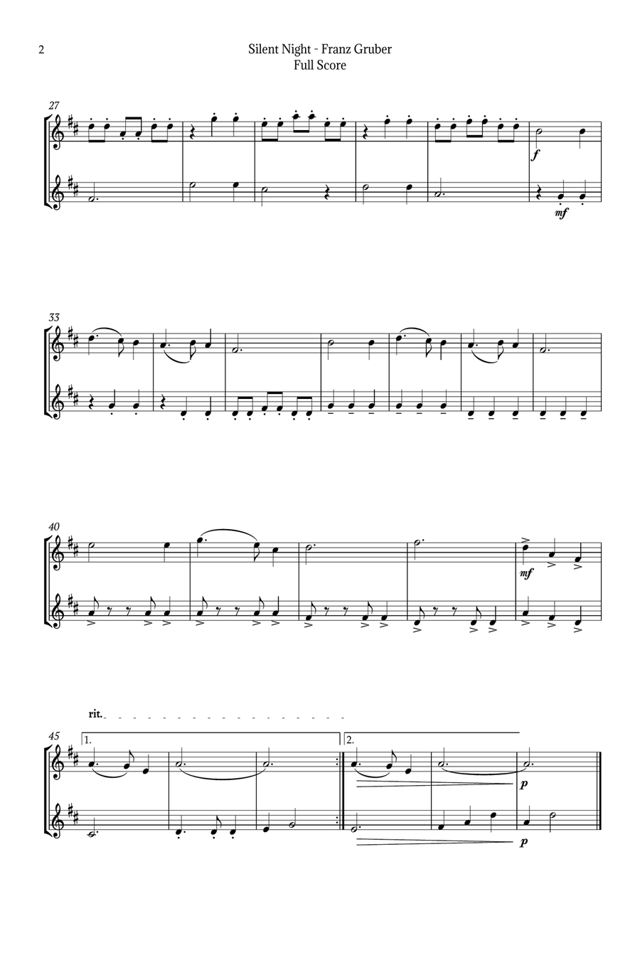 Silent Night for Tenor Sax Duet Woodwind Duet scores gallery preview page 2