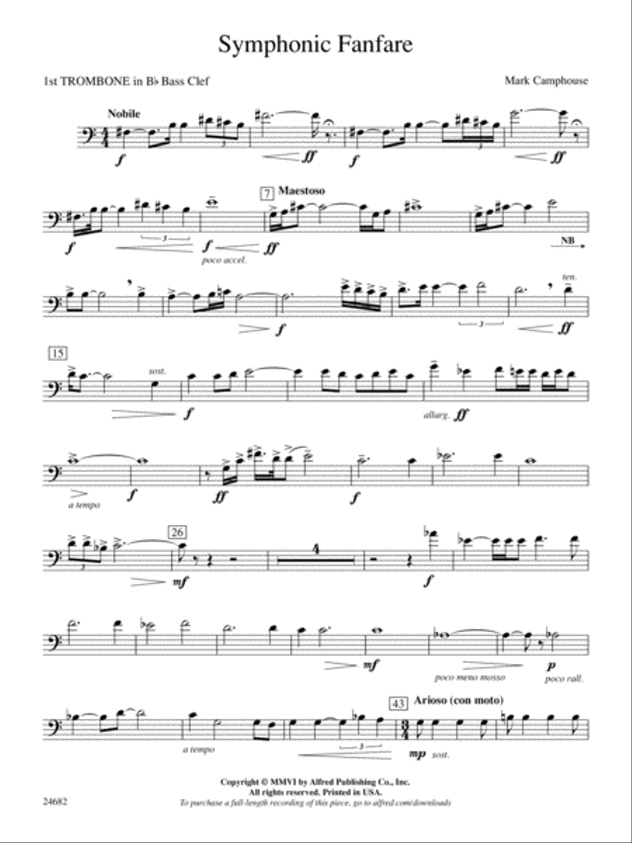 Symphonic Fanfare: (World Part) 1st B-flat Trombone B.C. Concert Band scores gallery preview page 1