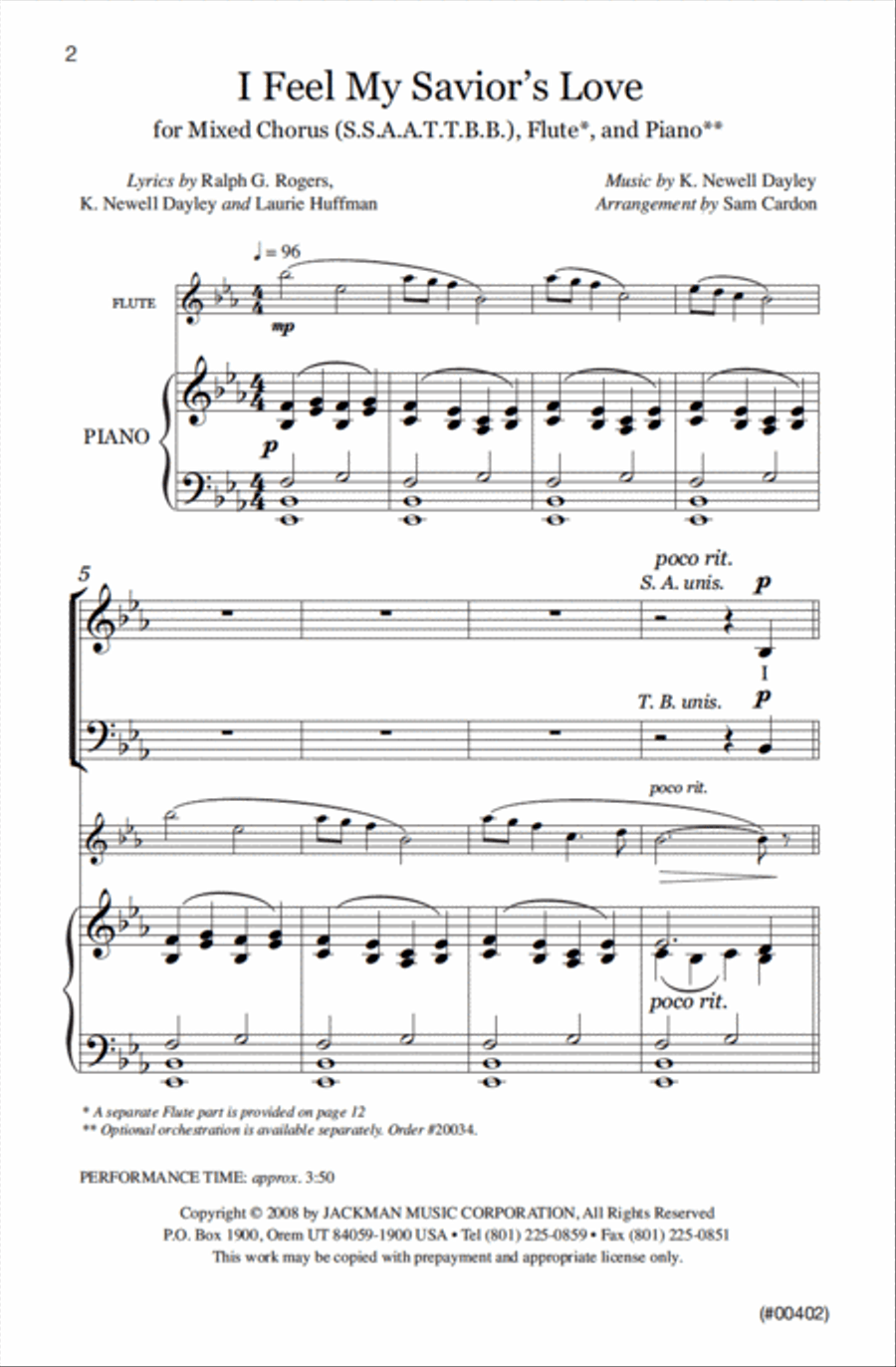 I Feel My Savior's Love - SSAATTBB, Flute & Piano SSAATTBB scores gallery preview page 2