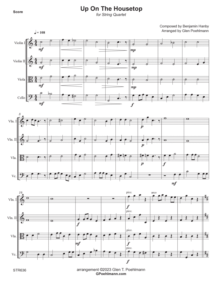 UP ON THE HOUSETOP - String Quartet (unaccompanied - Grade 3 String Quartet scores gallery preview page 1