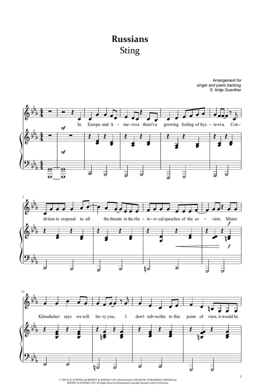 Russians Russians Piano, Vocal scores gallery preview page 1