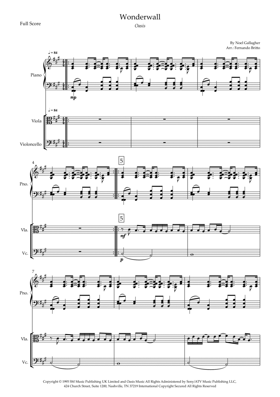 Wonderwall Piano Trio scores gallery preview page 1