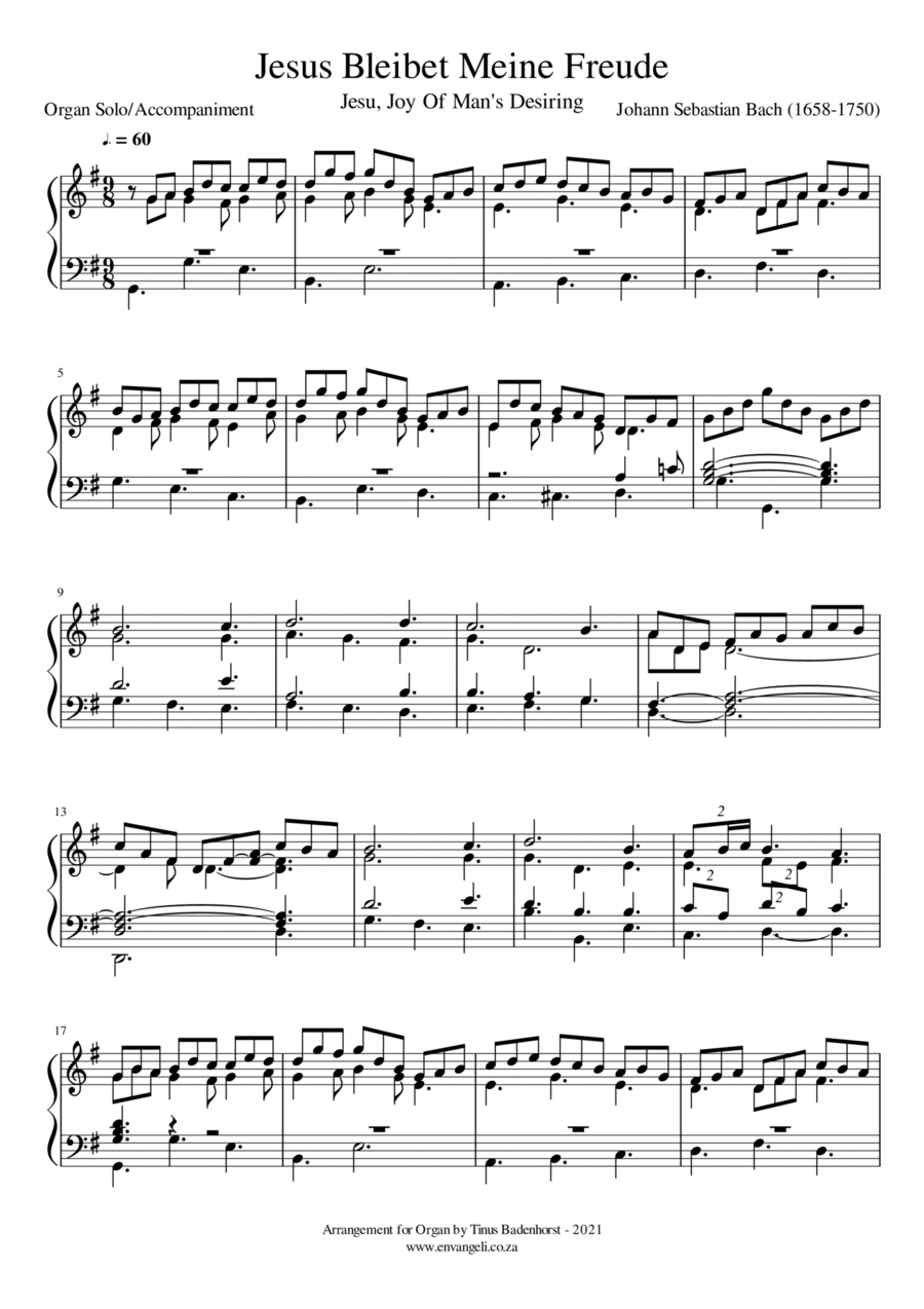 Jesus Bleibet Meine Freude - Organ Solo or Accompaniment Piano scores gallery preview page 1
