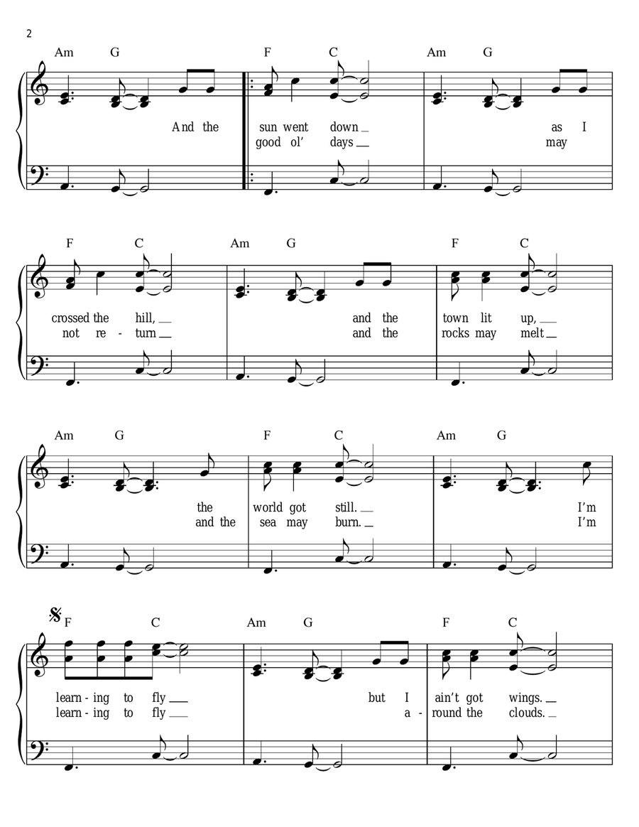 Learning To Fly Learning To Fly Easy Piano scores gallery preview page 2
