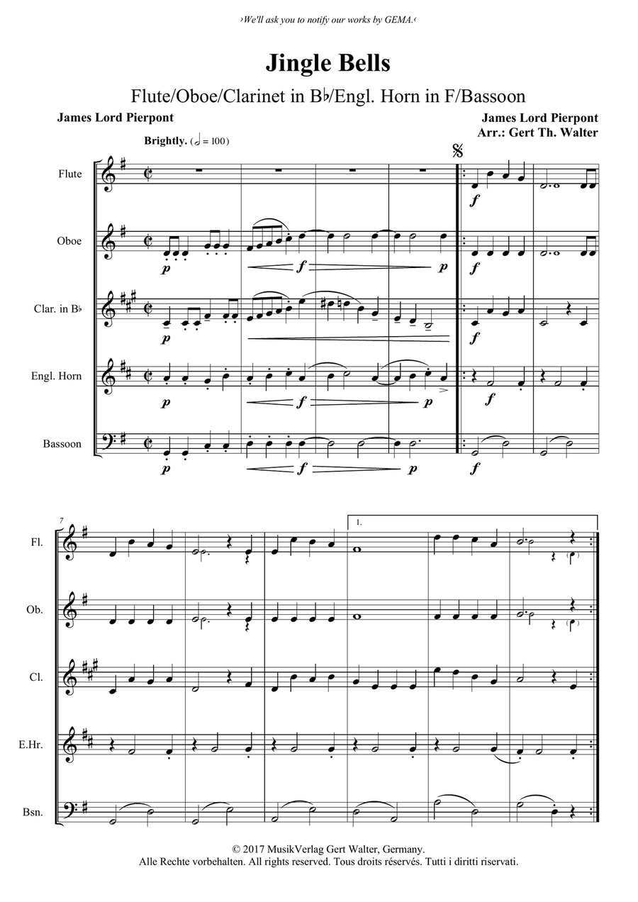 Jingle Bells Woodwind Quintet scores gallery preview page 1