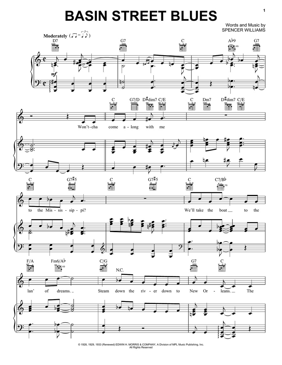 Basin Street Blues Piano, Vocal, Guitar scores gallery preview page 1