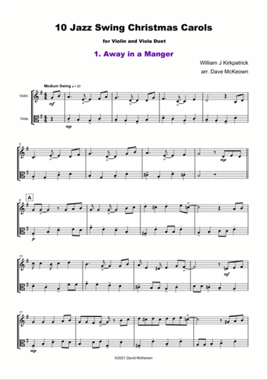 10 Jazz Swing Carols for Violin and Viola Duet String Duet scores gallery preview page 3