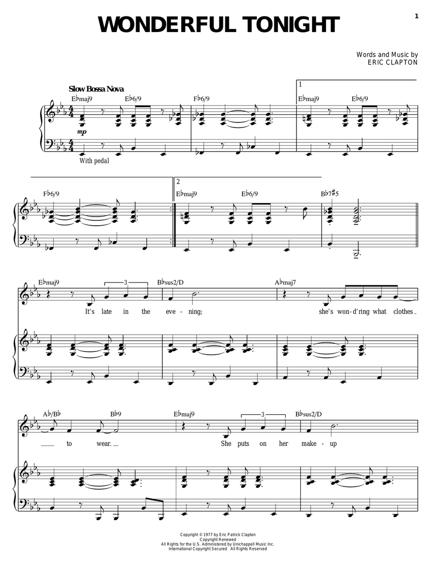 Wonderful Tonight Wonderful Tonight Piano, Vocal scores gallery preview page 1