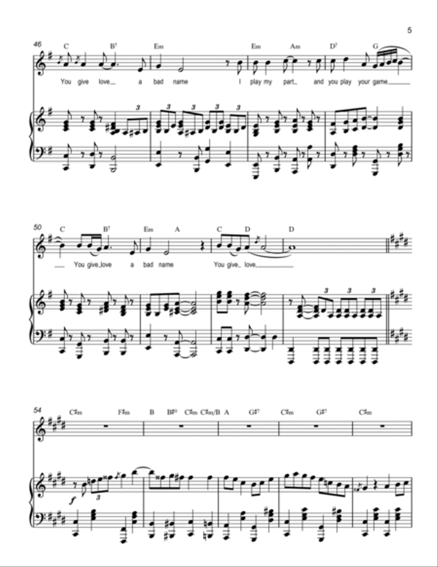 You Give Love A Bad Name Piano, Vocal, Guitar scores gallery preview page 5