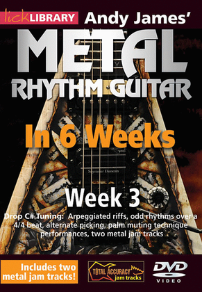 Book cover for Andy James' Metal Rhythm Guitar in 6 Weeks
