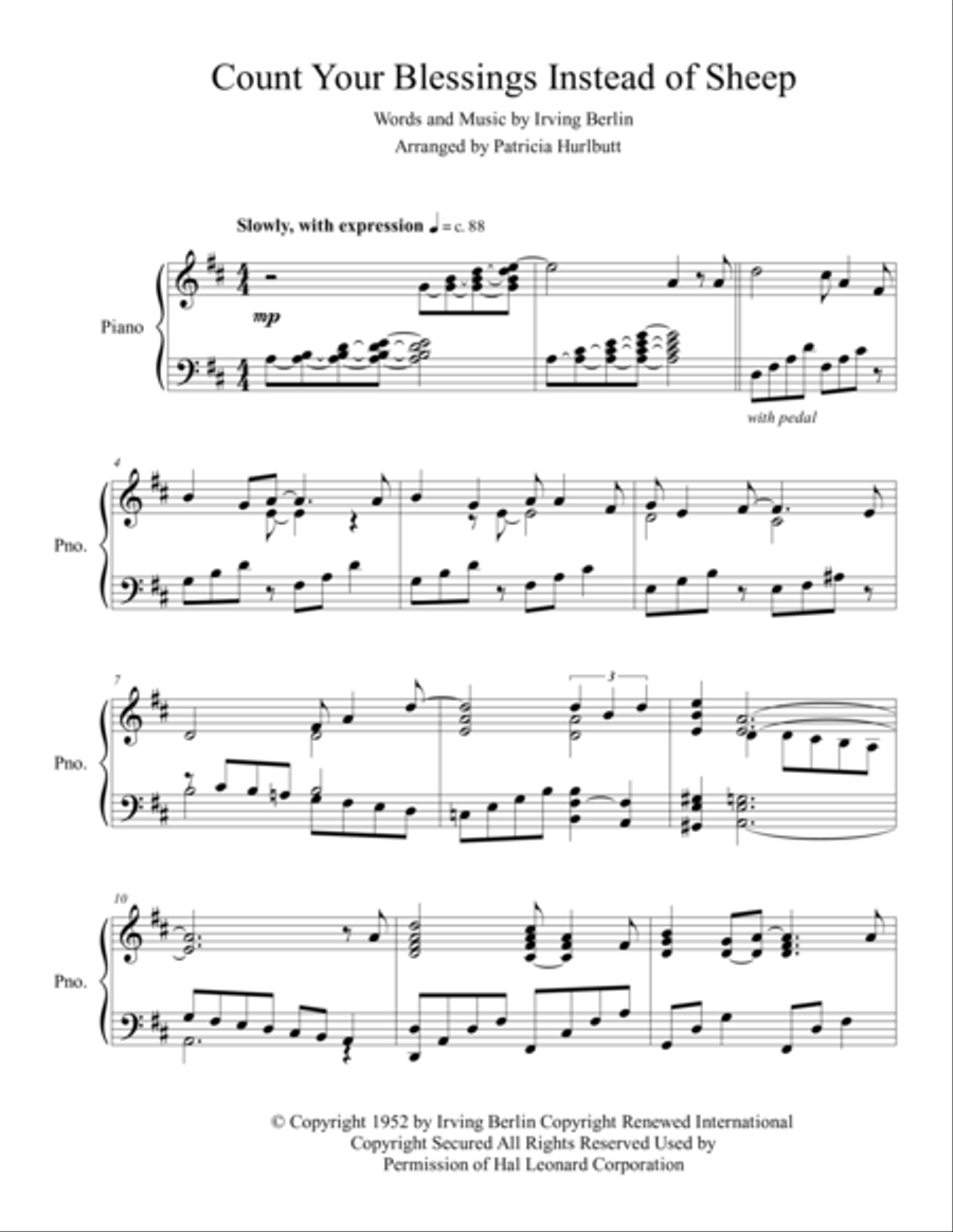 Count Your Blessings Instead Of Sheep Piano Solo scores gallery preview page 1