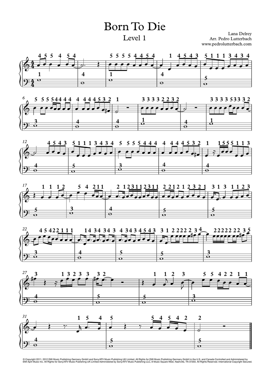 Born To Die Easy Piano scores gallery preview page 1